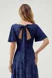 Green Floral A Line Short Sleeve Bridesmaid Dress