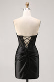 Corset Strapless Bodycon Lace Black Cocktail Dress