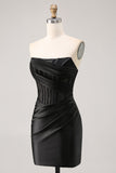 Corset Strapless Bodycon Lace Black Cocktail Dress