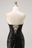Corset Strapless Bodycon Lace Black Cocktail Dress