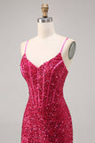 Sparkly Fuchsia Tight Corset Cocktail Dress