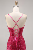 Sparkly Fuchsia Tight Corset Cocktail Dress
