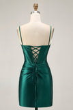 Dark Green Corset Bodycon Sequins Satin Cocktail Dress