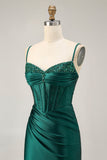 Dark Green Corset Bodycon Sequins Satin Cocktail Dress