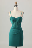Dark Green Corset Tight Short Satin Cocktail Dress