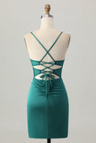 Dark Green Corset Tight Short Satin Cocktail Dress