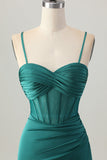 Dark Green Corset Tight Short Satin Cocktail Dress