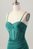 Dark Green Corset Tight Short Satin Cocktail Dress