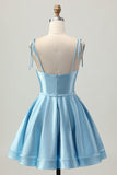 Blue Satin A Line Short Spaghetti Straps Cocktail Dress