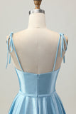 Blue Satin A Line Short Spaghetti Straps Cocktail Dress