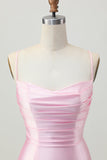 Blush Pink Bodycon Spaghetti Straps Cocktail Dress with Lace Up Back
