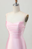 Blush Pink Bodycon Spaghetti Straps Cocktail Dress with Lace Up Back