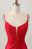 Dark Red Spaghetti Straps Beaded Short Tight Cocktail Dress with Lace Up Back