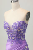 Sparkly Purple Bodycon Strapless Corset Ruched Sequins Cocktail Dress