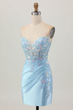 Sparkly Purple Bodycon Strapless Corset Ruched Sequins Cocktail Dress