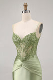 Green Strapless Corset Sequins Bodycon Short Prom Dress with Appliques