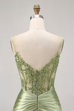 Green Strapless Corset Sequins Bodycon Short Prom Dress with Appliques
