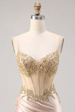 Champagne Satin Corset Cocktail Dress with Sequins