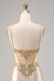 Champagne Satin Corset Cocktail Dress with Sequins