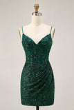 Sparkly Bodycon Dark Green Sequins Corset Cocktail Dress