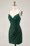 Sparkly Bodycon Dark Green Sequins Corset Cocktail Dress
