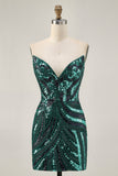 Sparkly Royal Blue Strapless Sequins Tight Short Cocktail Dress
