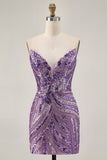 Sparkly Royal Blue Strapless Sequins Tight Short Cocktail Dress