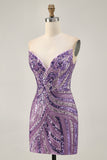 Sparkly Strapless Royal Blue Sequins Tight Cocktail Dress