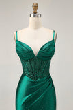 Dark Green Bodycon Corset Sequins Satin Cocktail Dress