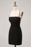 Black Bodycon Spaghetti Straps Cocktail Dress with Beading