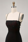 Black Bodycon Spaghetti Straps Cocktail Dress with Beading