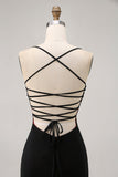 Black Bodycon Spaghetti Straps Cocktail Dress with Beading