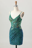 Sparkly Dark Purple Corset Cocktail Dress with Sequins