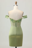 Green Off The Shoulder Corset Sequins Bodycon Cocktail Dress
