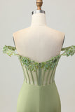 Green Off The Shoulder Corset Sequins Bodycon Cocktail Dress