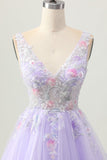 Beaded A Line Sequins Appliqued Lilac Short Prom Dress