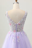 Beaded A Line Sequins Appliqued Lilac Short Prom Dress