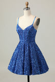 Sequins Dark Blue A Line Short Corset Cocktail Dress