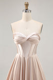 Strapless Corset Satin Champagne Short Prom Dress