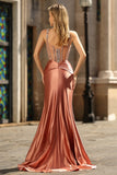 Mermaid Spaghetti Straps Corset Blush Long Prom Dress with Rhinestones