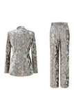 2-Piece Sparkly Grey Peak Lapel Women Suits