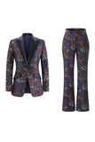 Blue Red Floral One Button Peak Lapel Women Suits
