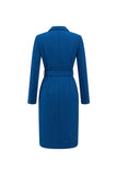 Ink Blue Notched Lapel Double Breasted Blazer Dress with Belt