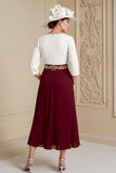 Grape 3/4 Sleeve Bateau Neck A Line Midi Wedding Guest Dress