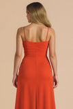 Burgundy Spagheeti Straps Ruched Sheath Long Bridesmaid Dress