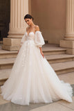 Ivory Appliqued A Line Sweep Train Wedding Dress