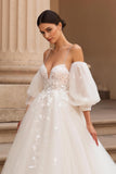 Ivory Appliqued A Line Sweep Train Wedding Dress