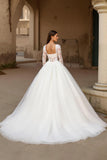 Ivory Long Sleeve Appliqued Sweep Train Wedding Dress