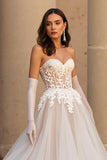 Sweetheart Lace Tulle A Line Corset Ivory Wedding Dress