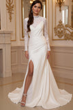Ruched Stretch Satin Ivory Mermaid Wedding Dress